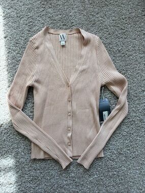 NWT Ribbed Button-Up Cardigan in Light Brown